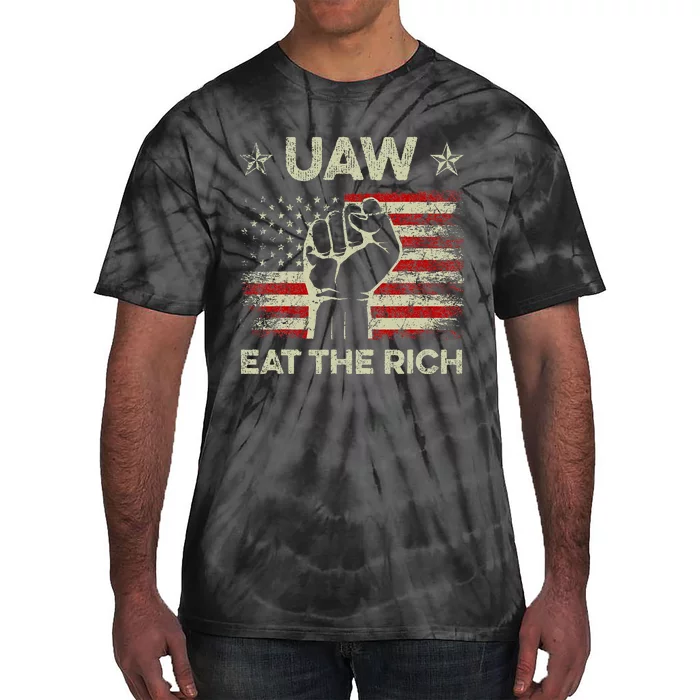 UAW Eat The Rich UAW Strong UAW Proud Union Vintage US Flag Tie-Dye T-Shirt