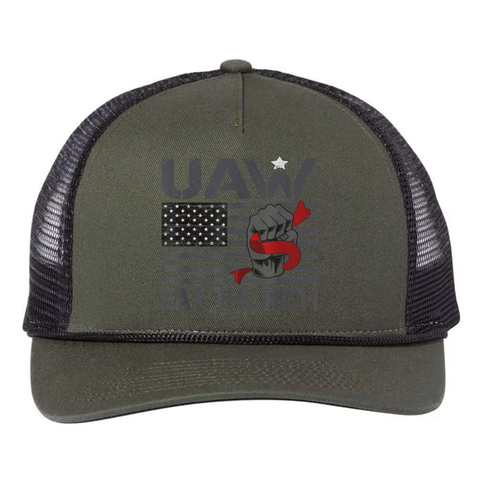 Uaw Eat The Rich Us Flag Retro Rope Trucker Hat Cap