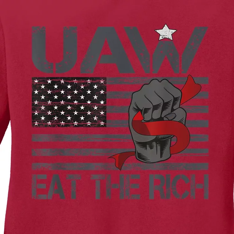 Uaw Eat The Rich Us Flag Ladies Long Sleeve Shirt