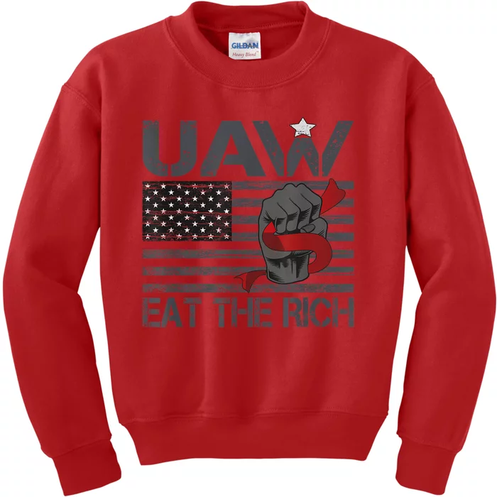 Uaw Eat The Rich Us Flag Kids Sweatshirt