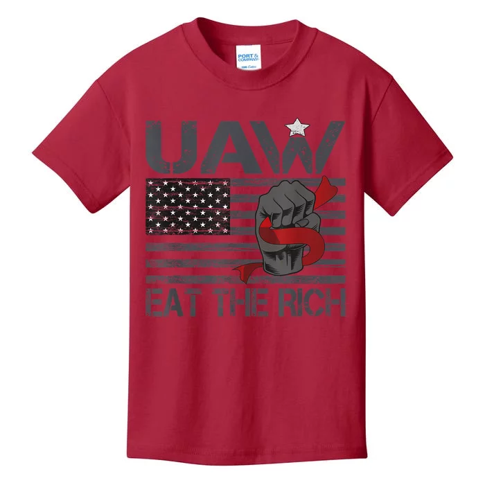 Uaw Eat The Rich Us Flag Kids T-Shirt