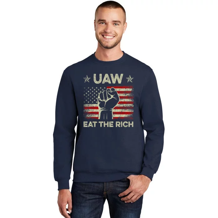 Uaw Eat The Rich Uaw Strong Uaw Proud Union Vintage Us Flag Sweatshirt