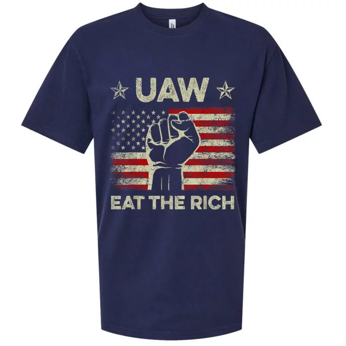 Uaw Eat The Rich Uaw Strong Uaw Proud Union Vintage Us Flag Sueded Cloud Jersey T-Shirt