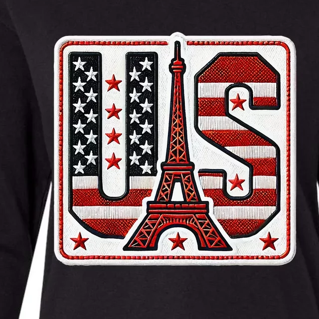 Usa Eiffel Tower 2024 Summer Sports Patriotic Supporter Womens Cotton Relaxed Long Sleeve T-Shirt