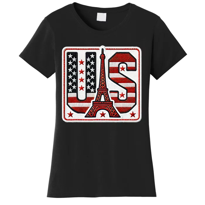 Usa Eiffel Tower 2024 Summer Sports Patriotic Supporter Women's T-Shirt