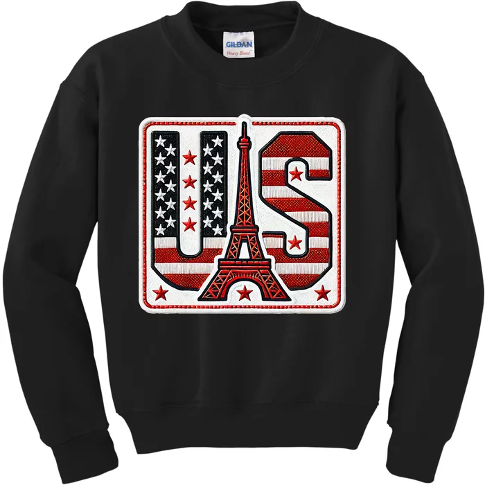 Usa Eiffel Tower 2024 Summer Sports Patriotic Supporter Kids Sweatshirt