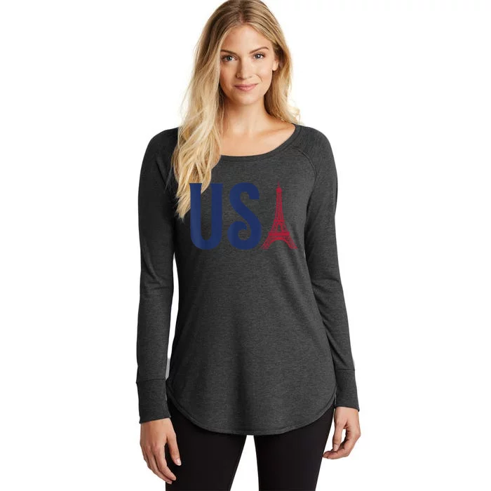 Usa Eiffel Tower Team Souvenir 2024 France Paris Holiday Women's Perfect Tri Tunic Long Sleeve Shirt