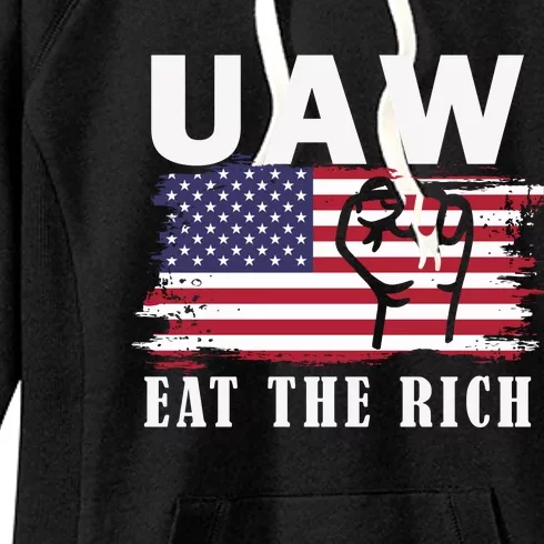 Uaw Eat The Rich American Flag Women's Fleece Hoodie