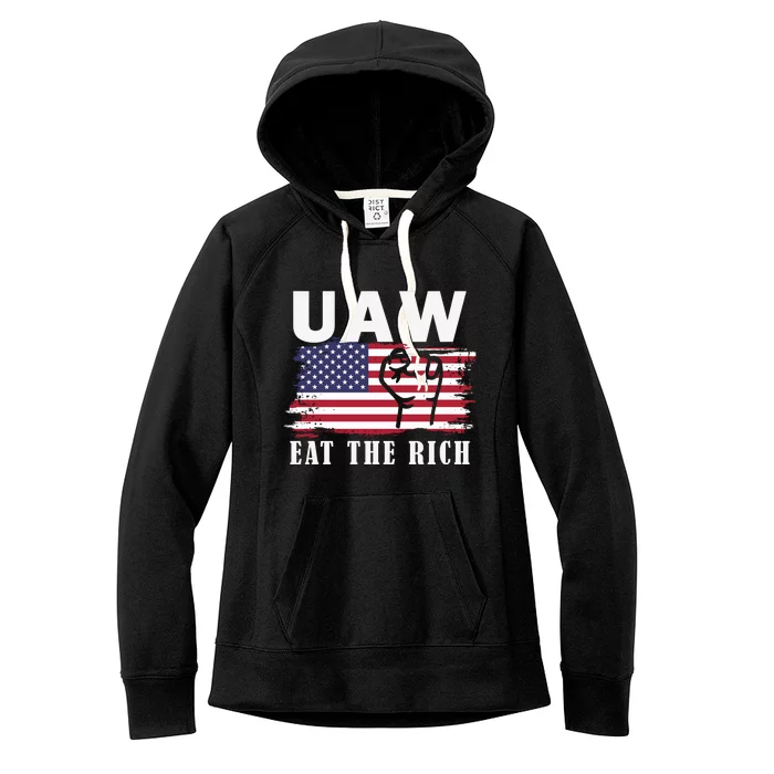 Uaw Eat The Rich American Flag Women's Fleece Hoodie