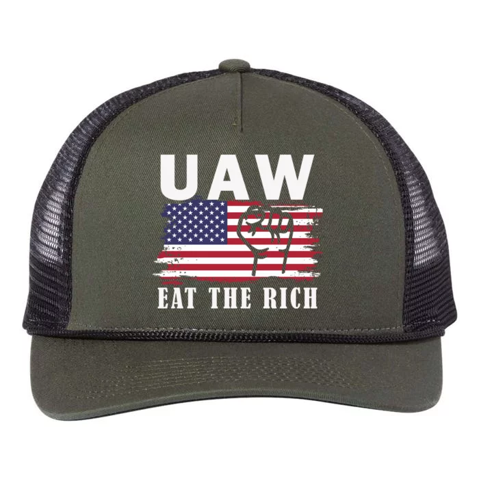 Uaw Eat The Rich American Flag Retro Rope Trucker Hat Cap