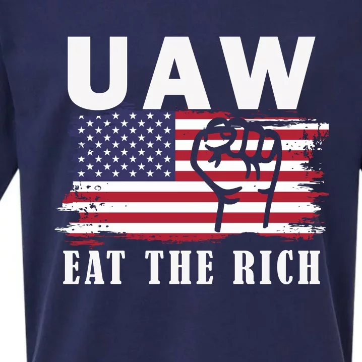 Uaw Eat The Rich American Flag Sueded Cloud Jersey T-Shirt