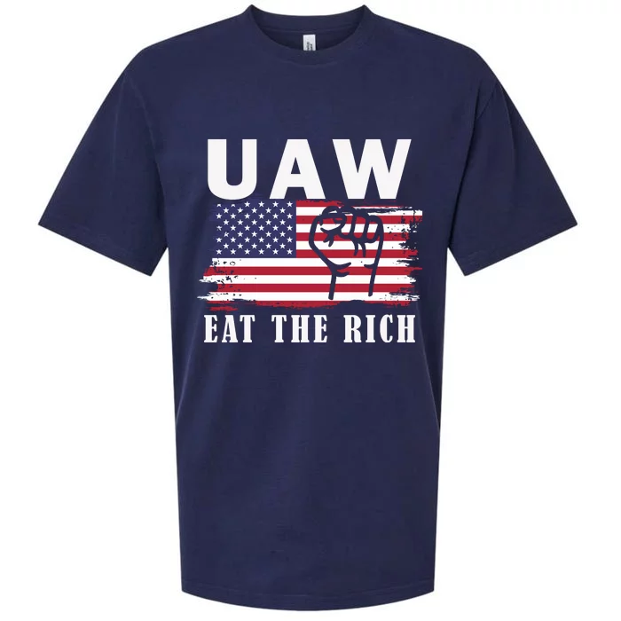 Uaw Eat The Rich American Flag Sueded Cloud Jersey T-Shirt