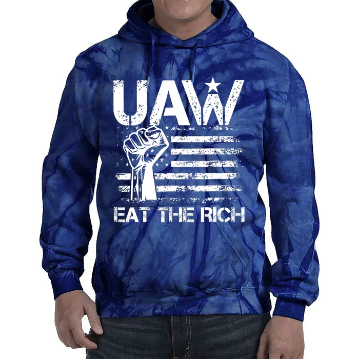 Uaw Eat The Rich Uaw Strong Uaw Proud Union Vintage Us Flag Tie Dye Hoodie