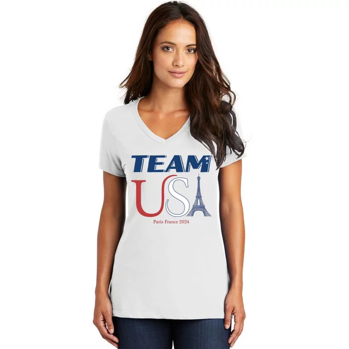 Usa Eiffel Tower Usa 2024 Women's V-Neck T-Shirt