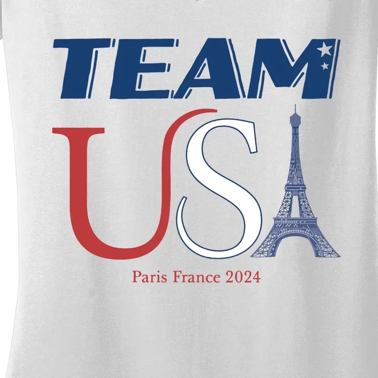 Usa Eiffel Tower Usa 2024 Women's V-Neck T-Shirt