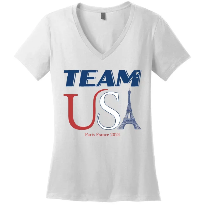 Usa Eiffel Tower Usa 2024 Women's V-Neck T-Shirt