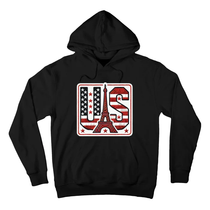 Usa Eiffel Tower 2024 Summer Sports Patriotic Supporter Hoodie