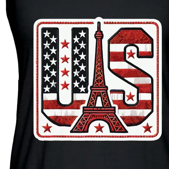 Usa Eiffel Tower 2024 Summer Sports Patriotic Supporter Ladies Essential Flowy Tank