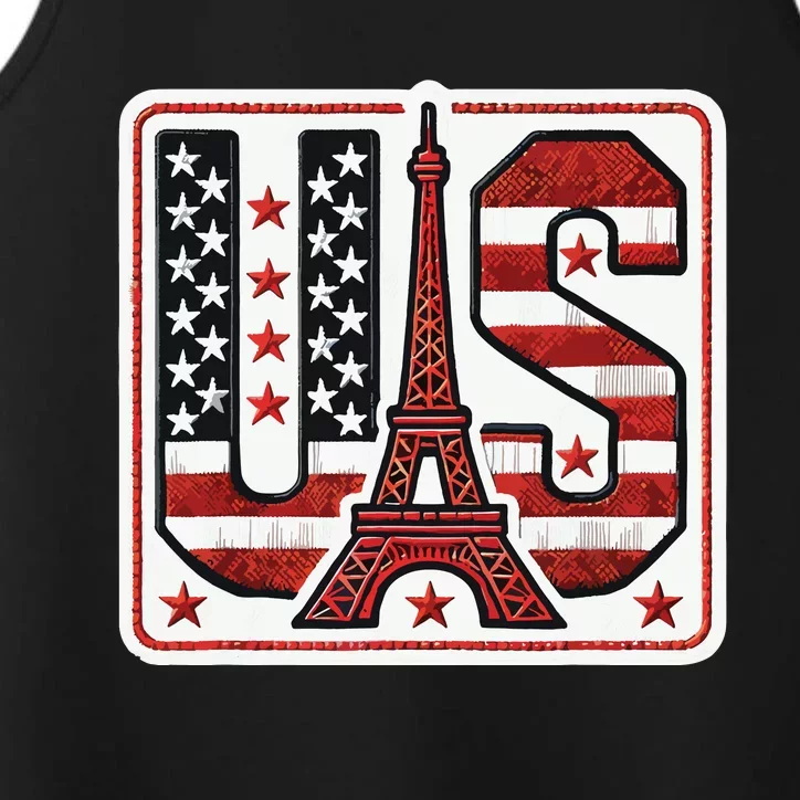 Usa Eiffel Tower 2024 Summer Sports Patriotic Supporter Performance Tank