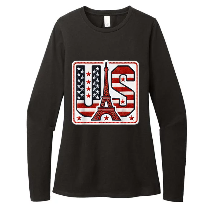 Usa Eiffel Tower 2024 Summer Sports Patriotic Supporter Womens CVC Long Sleeve Shirt