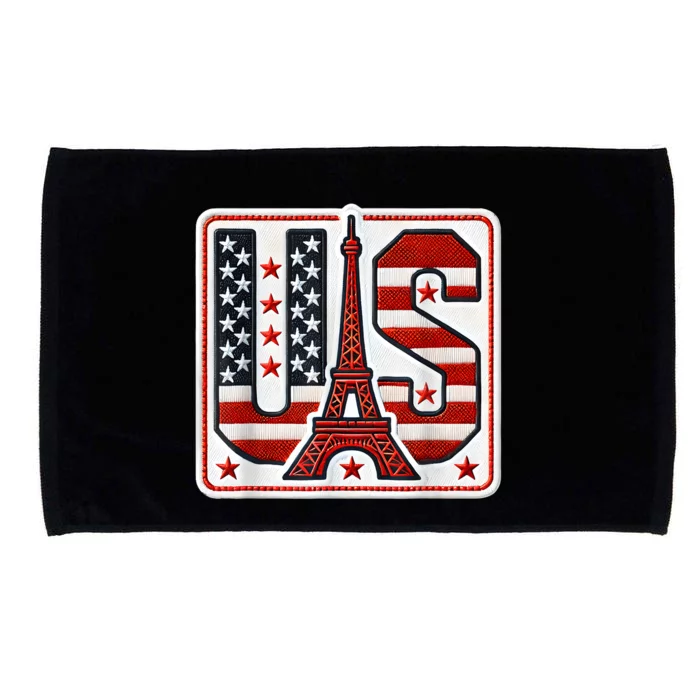 Usa Eiffel Tower 2024 Summer Sports Patriotic Supporter Microfiber Hand Towel