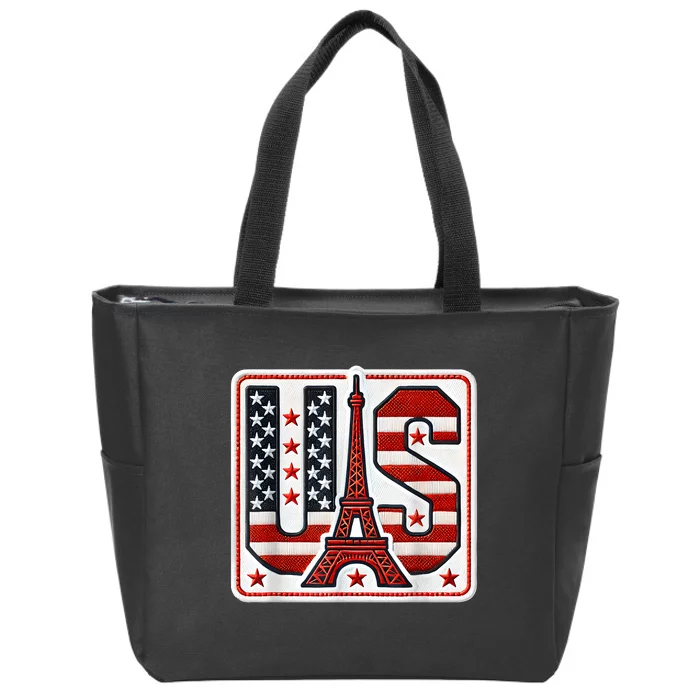 Usa Eiffel Tower 2024 Summer Sports Patriotic Supporter Zip Tote Bag