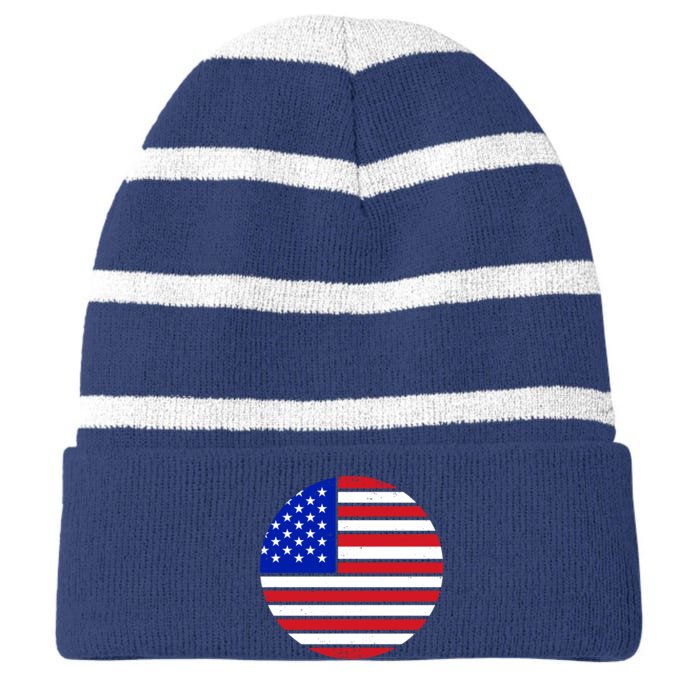 USA Emblem Front & Back Striped Beanie with Solid Band