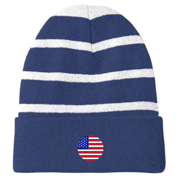 USA Emblem Front & Back Striped Beanie with Solid Band