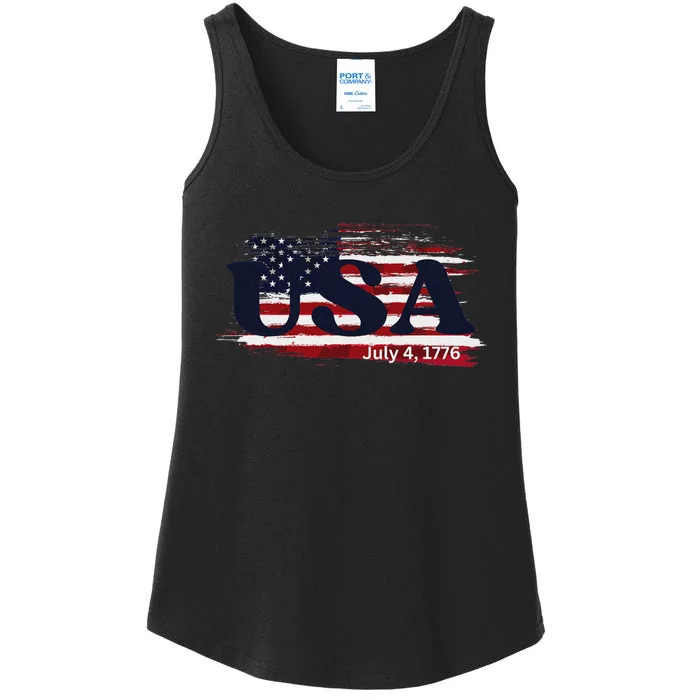 Usa Flag 1776 Independence Day Pride Ladies Essential Tank