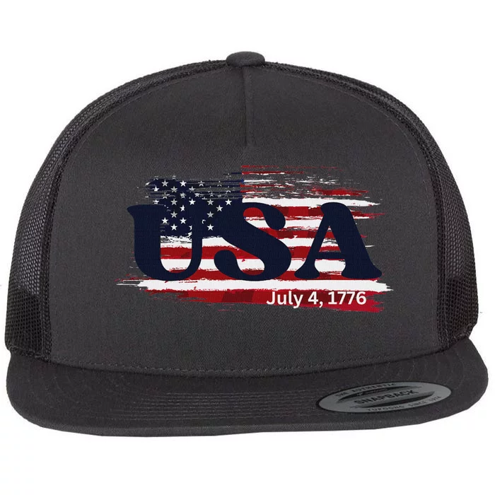 Usa Flag 1776 Independence Day Pride Flat Bill Trucker Hat