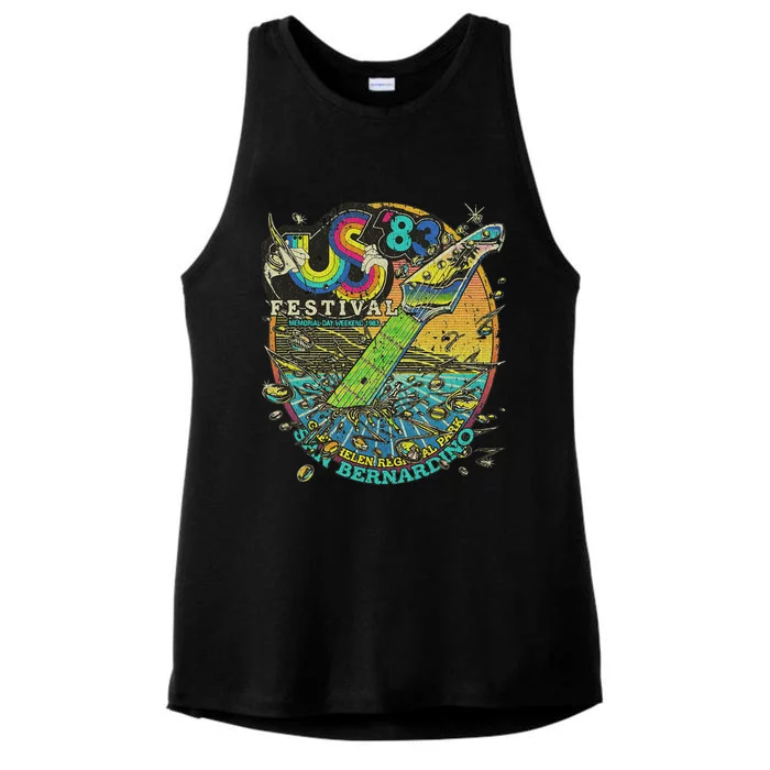 Us Festival 1983 Colorful Rainbow Music Fest Us 70s Ladies Tri-Blend Wicking Tank