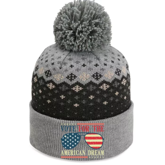 Usa Flag 2024 Quote I Vote For The American Dream Great Gift The Baniff Cuffed Pom Beanie