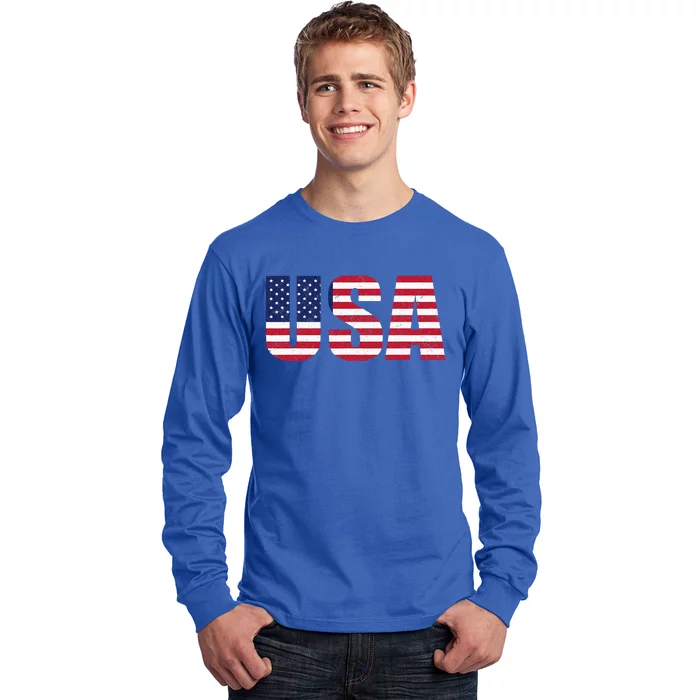 USA Flag 4th Of July Red White & Blue American Patriotic Long Sleeve Shirt