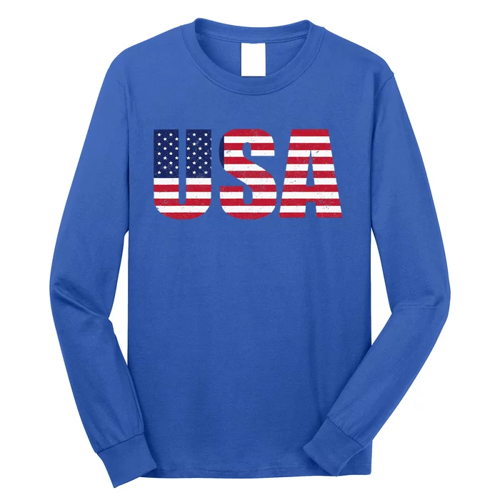 USA Flag 4th Of July Red White & Blue American Patriotic Long Sleeve Shirt