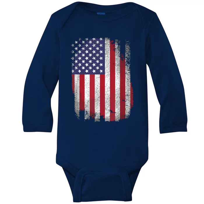 Usa Flag 4th July American Red White Blue Star Stripes 4 Day Baby Long Sleeve Bodysuit