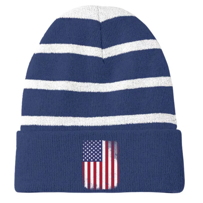 Usa Flag 4th July American Red White Blue Star Stripes 4 Day Striped Beanie with Solid Band