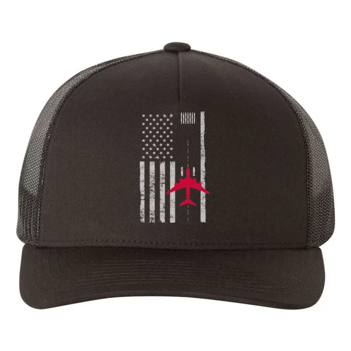 Us Flag Airport Runway! Airplane Pilot Yupoong Adult 5-Panel Trucker Hat