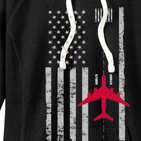 Us Flag Airport Runway! Airplane Pilot Women's Fleece Hoodie