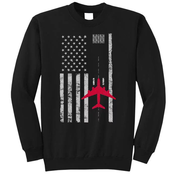 Us Flag Airport Runway! Airplane Pilot Tall Sweatshirt