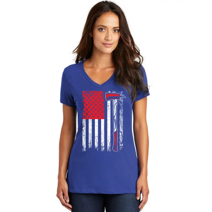 Usa Flag American Firefighter Patriotic Fire Fire Rescue Gift Women's V-Neck T-Shirt