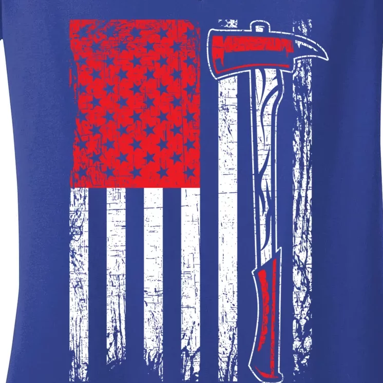 Usa Flag American Firefighter Patriotic Fire Fire Rescue Gift Women's V-Neck T-Shirt