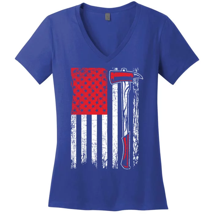 Usa Flag American Firefighter Patriotic Fire Fire Rescue Gift Women's V-Neck T-Shirt