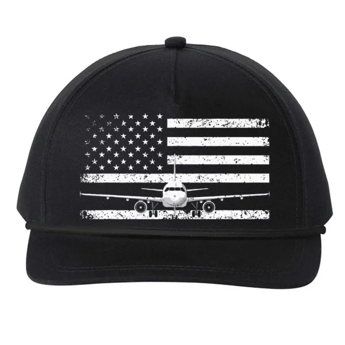 US Flag Airplane Patriotic American Pilot Snapback Five-Panel Rope Hat