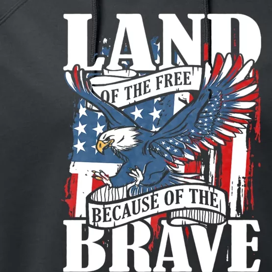 Us Flag America Eagle Land Of The Free Because Of The Brave Performance Fleece Hoodie