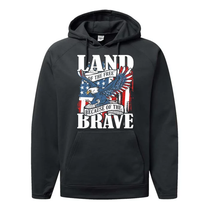 Us Flag America Eagle Land Of The Free Because Of The Brave Performance Fleece Hoodie