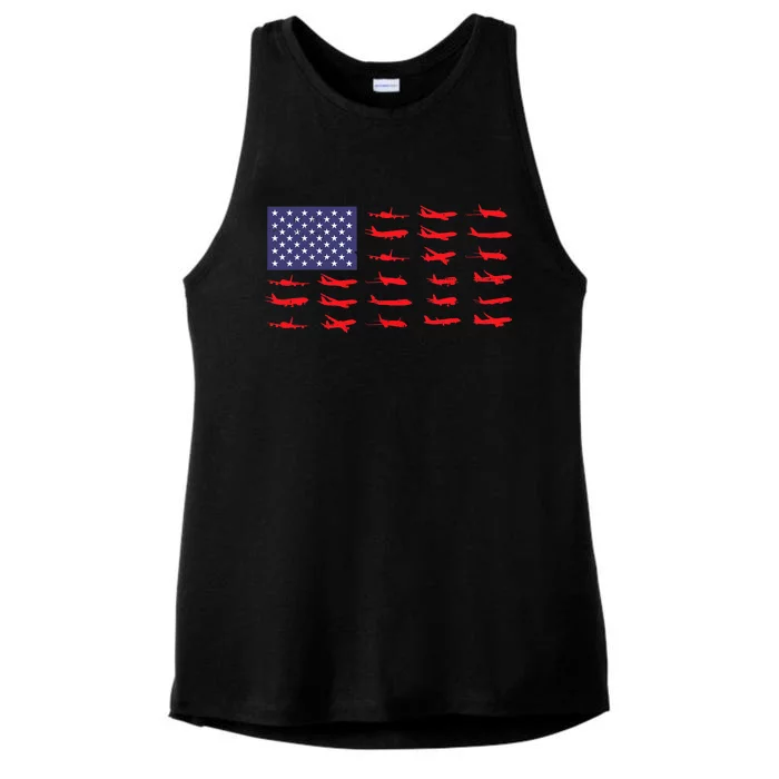 US Flag Airplanes Patriotic Aviation American Pilot Gift Ladies Tri-Blend Wicking Tank