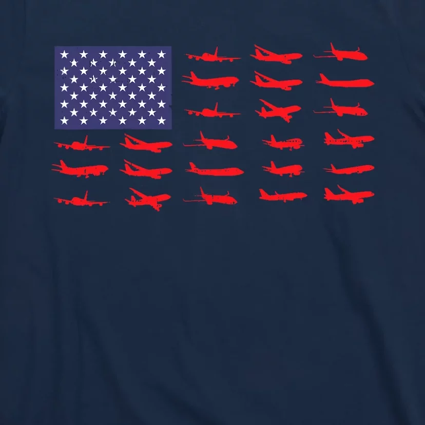 US Flag Airplanes Patriotic Aviation American Pilot Gift T-Shirt