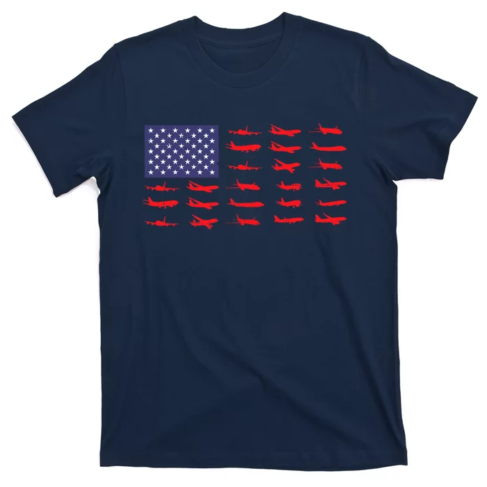 US Flag Airplanes Patriotic Aviation American Pilot Gift T-Shirt