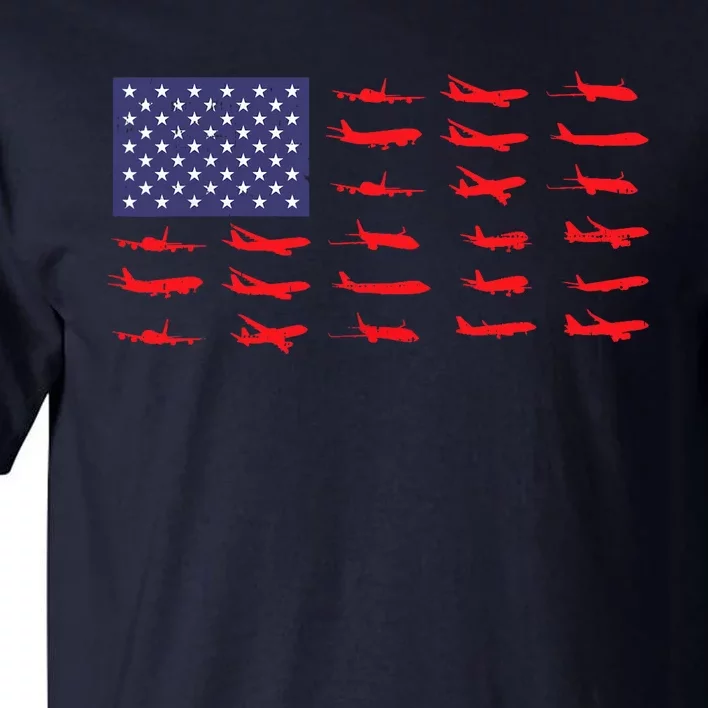 US Flag Airplanes Patriotic Aviation American Pilot Gift Tall T-Shirt