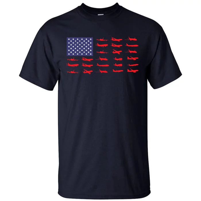 US Flag Airplanes Patriotic Aviation American Pilot Gift Tall T-Shirt